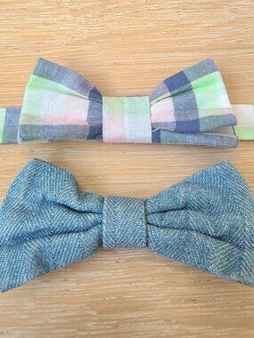 Set of 2 Nordstrom Boys Bowties Plaid & Denim Size 2T-3T